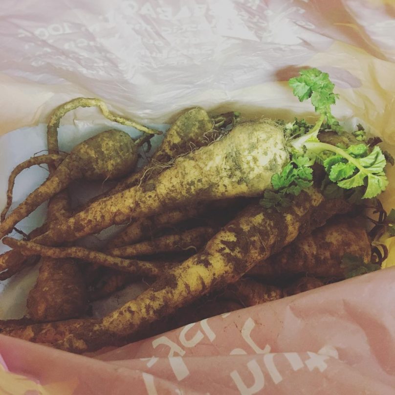 A bag of dirty parsnips