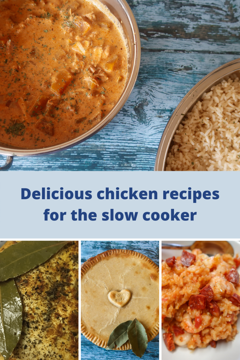 Slow cooker chicken tikka masala, slow cooker whole chicken, chicken pie and slow cooker chicken & prawn paella recipes