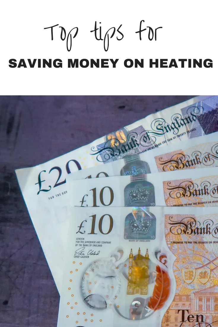 £50 in £20 and £10 notes with a text section that says 'top tips for saving money on heating
